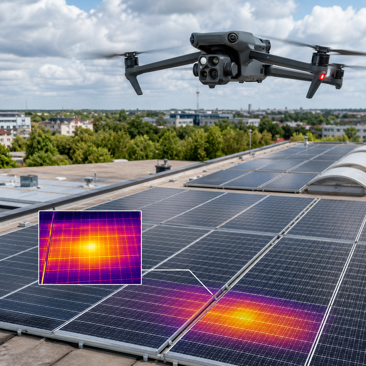 Termowizja paneli PV wskazująca hot spot na module
